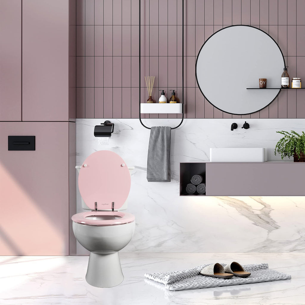 Round Toilet Seat Natural Wood Toilet Seat with Zinc Alloy Hinges, Easy to Install also Easy to Clean, Scratch Resistant