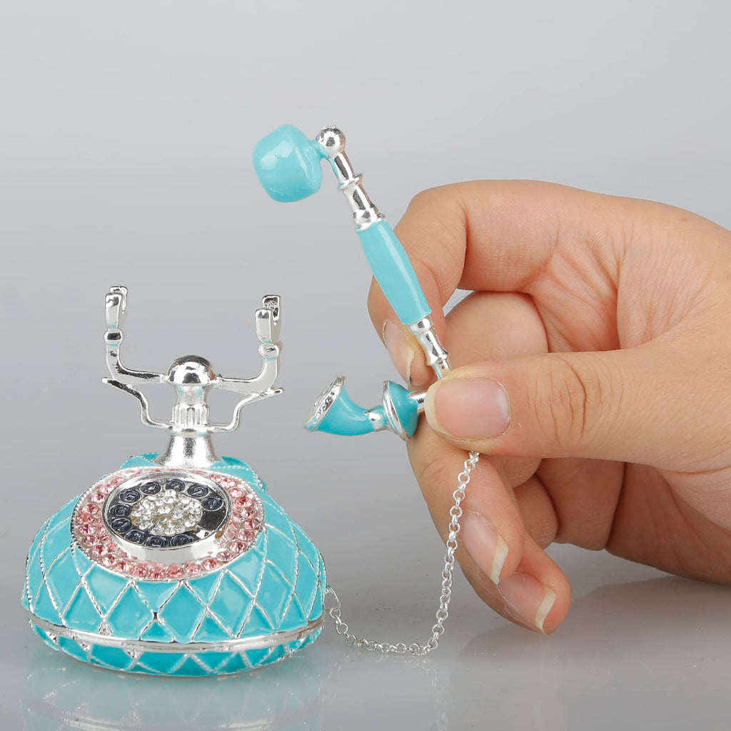 Hand Painted Enameled Decorative Telephone Hinged Jewelry Trinket Bo