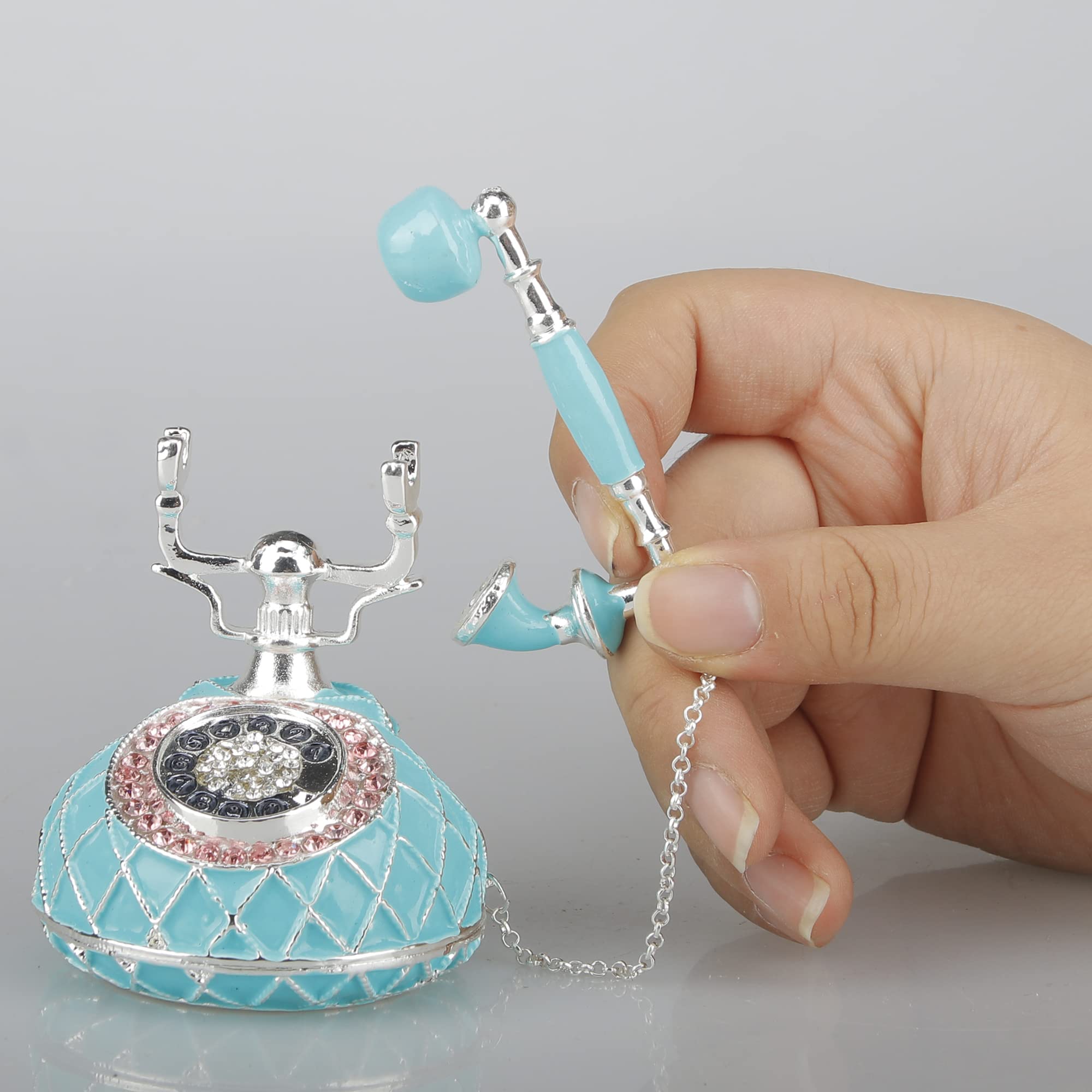 Hand Painted Enameled Decorative Telephone Hinged Jewelry Trinket Bo