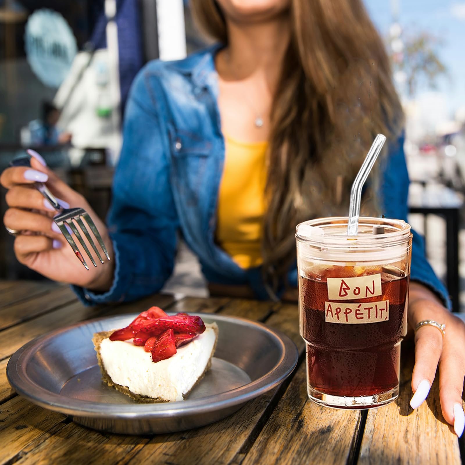 Glass Tumbler with Straw and Lid Sealed, Carry On Reusable Iced Coffee Cups,Thick Wall Glass Drinking Glassware Cups 13oz