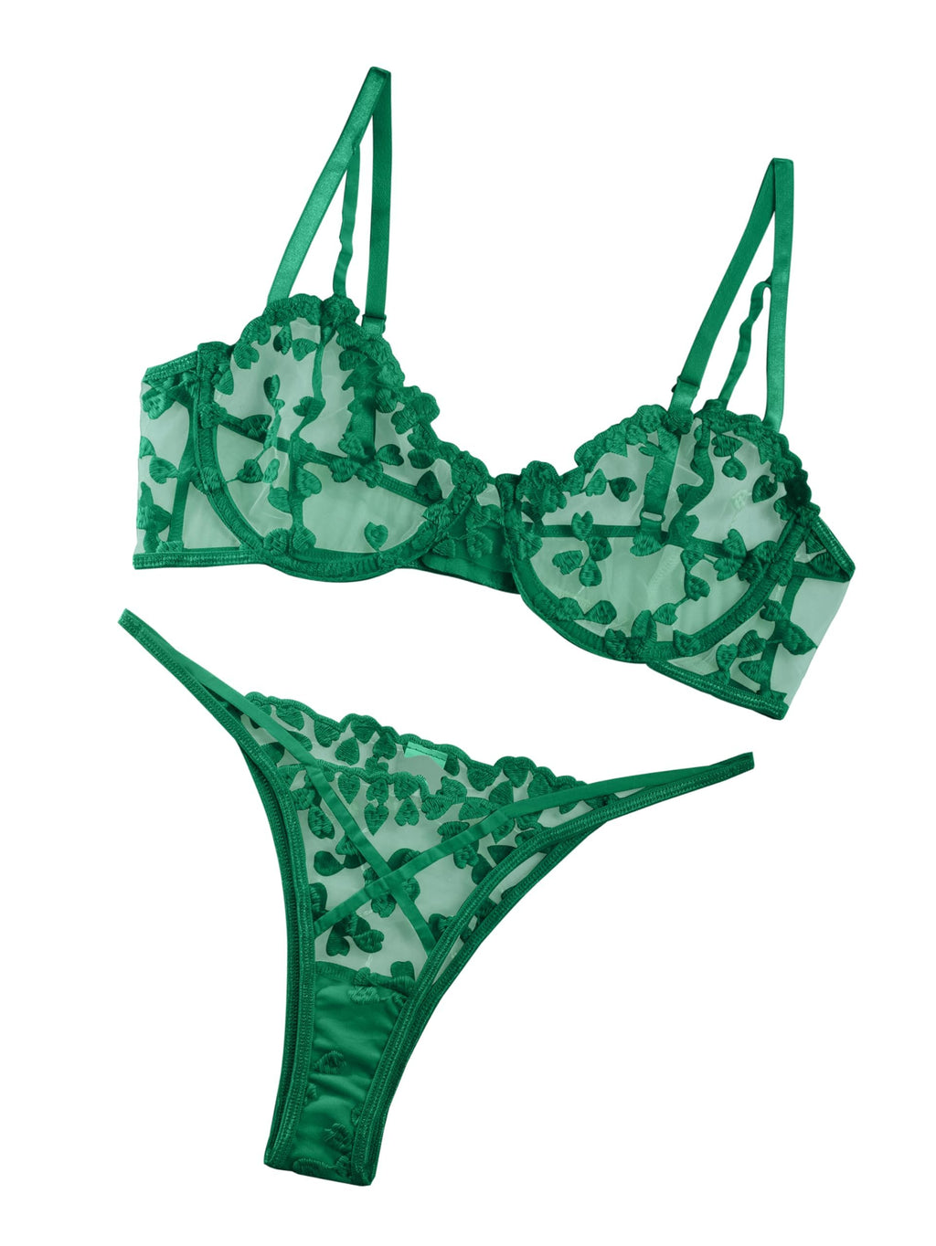 Sexy Embroidered Mesh Lingerie Set â€?Sheer Strappy Push-Up Bra & Panty