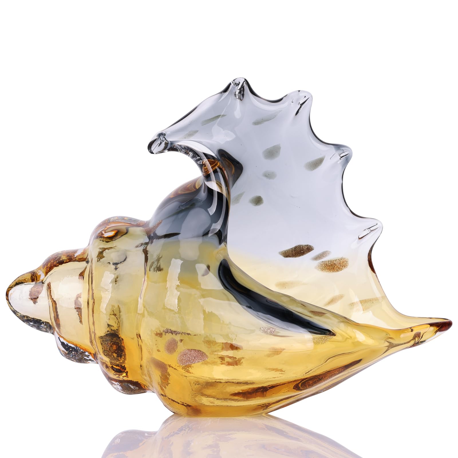 Hand Blown Glass Conch - Coastal Home Decor Conch Corners, Glass Art Conch Sculptures, Office Decor Blown Glass Art, Living Room Table Centerpieces, Bathroom Shelf Tops And Cabinet Decor