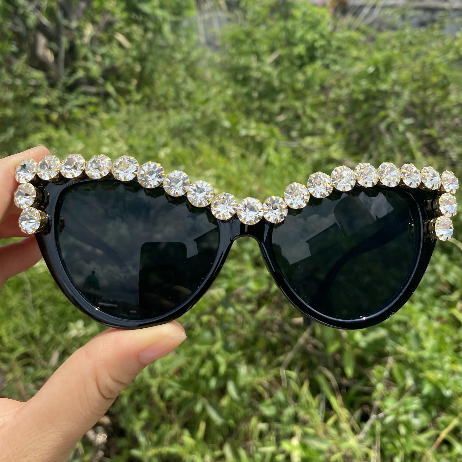 Coquette Bling Sunglasses Crystal Rhinestone Shades Retro Half Rim Women Cat Eyewear