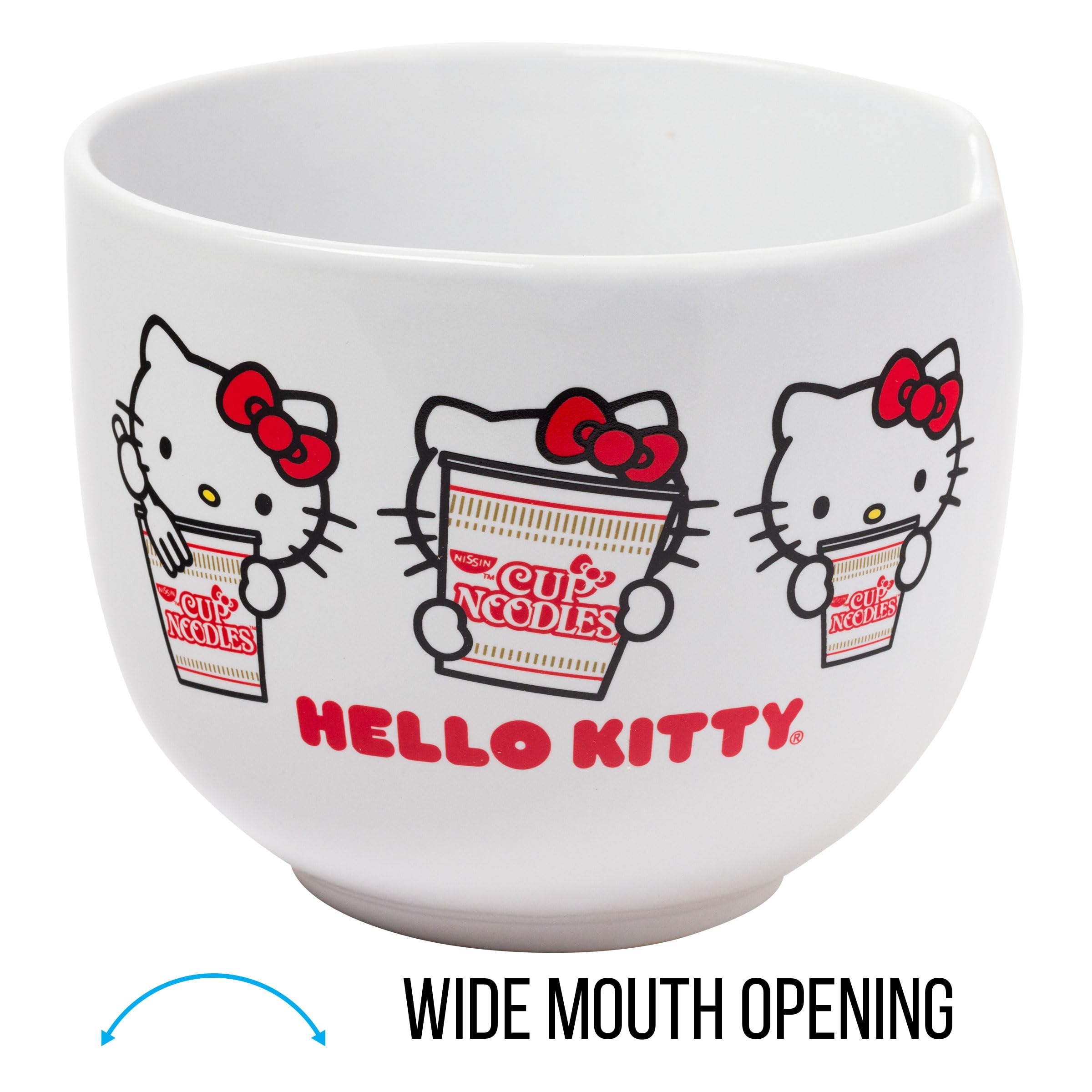 Ceramic Sanrio Hello Kitty Ramen Noodle Rice Bowl with Chopsticks, Microwave Safe