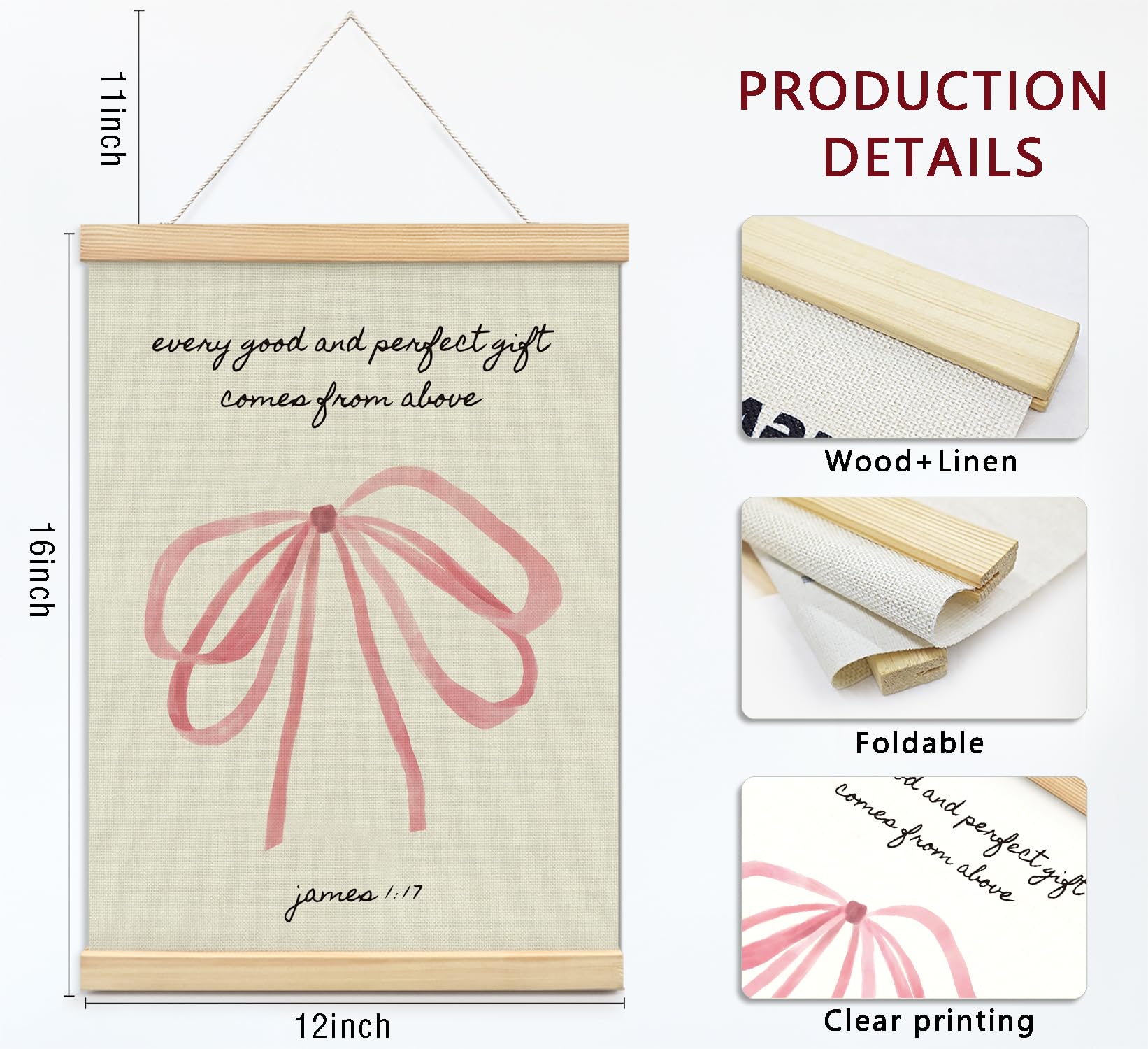 Trendy Bows Pink Coquette Scripture Wall Art Poster Hanger Frame, Christian Bible Verses Posters Wall Art Decor