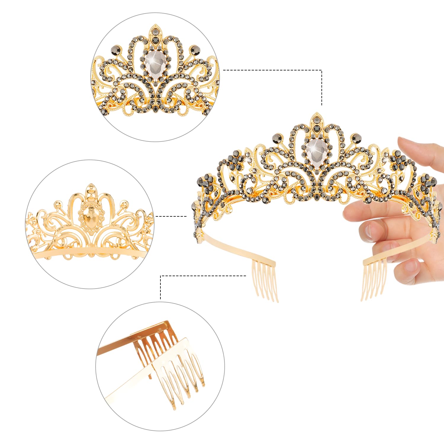 Princess Crystal Tiara Crown Headband Elegant Crown With Combs