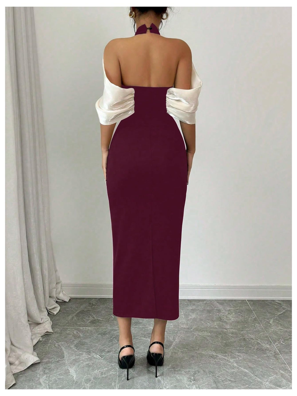 Women's 3D Floral Halter Dress Elegant Color Block Cold Shoulder Backless Bodycon Dresses