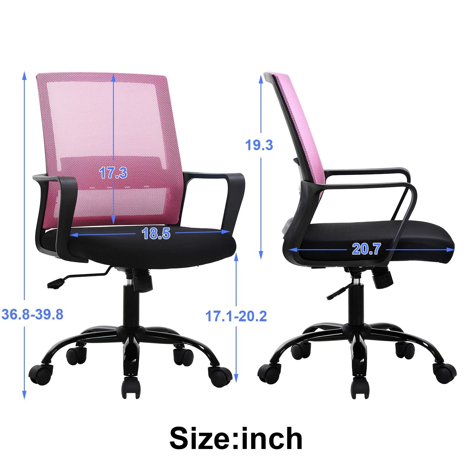 Mid Back Chair with Armrest and Back Support, Modern Executive Adjustable Rolling Swivel Task Chair Comfortable Mesh Chair