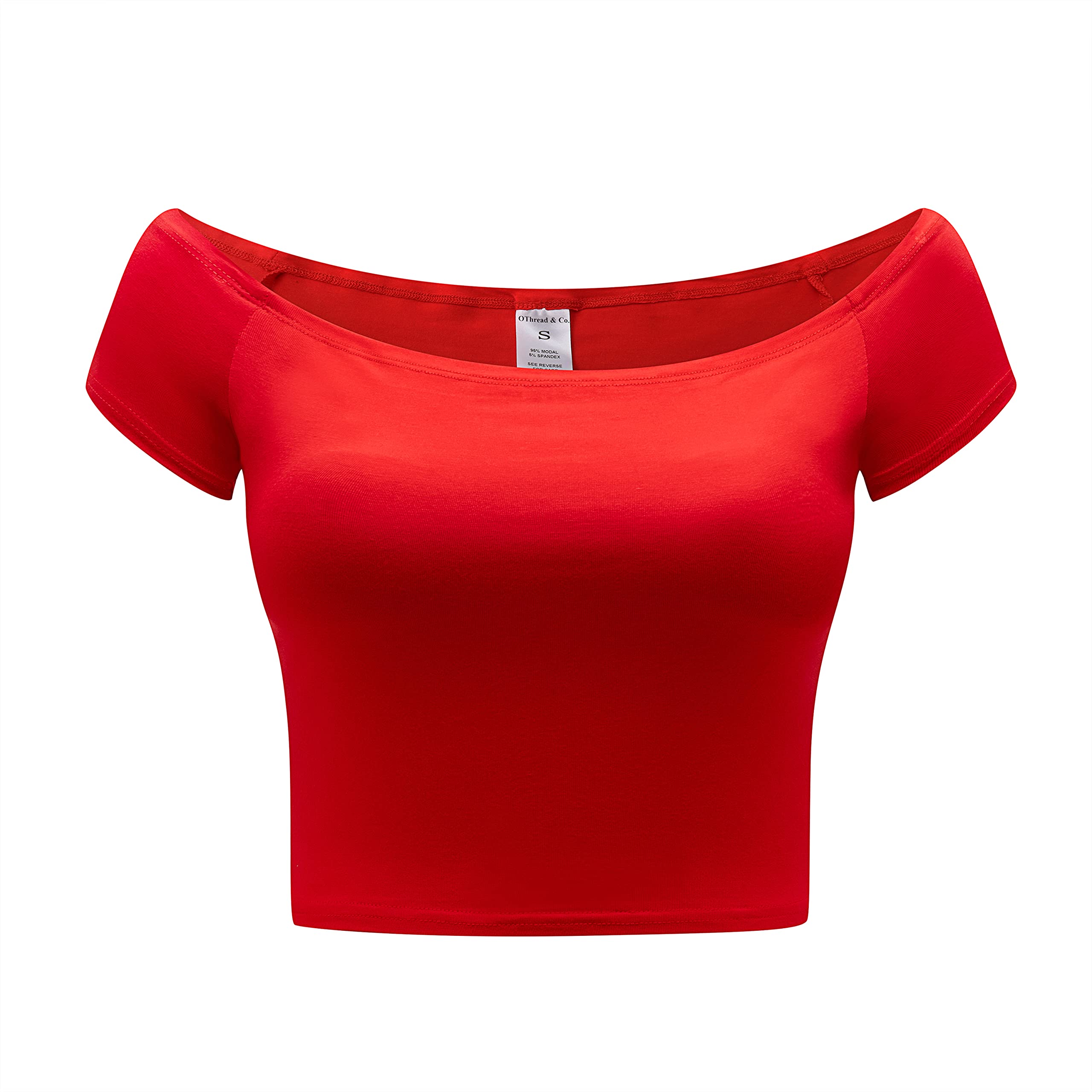 Women's Off Shoulder Short Sleeve Crop Top Comfy Basic Stretch Layer Shirt