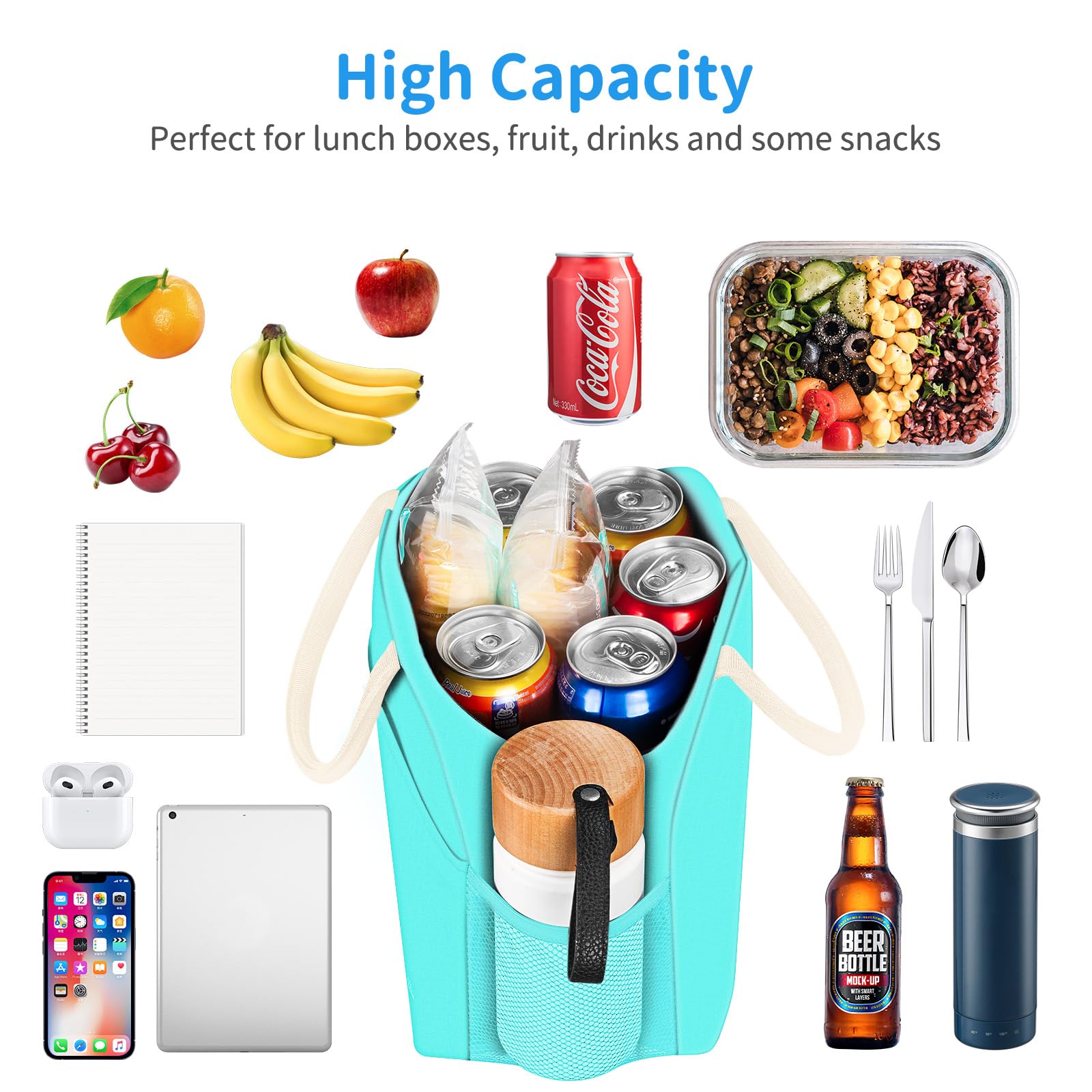 Reusable Insulated Lunch Tote Bag,Leakproof Food Handbags Case High Capacity