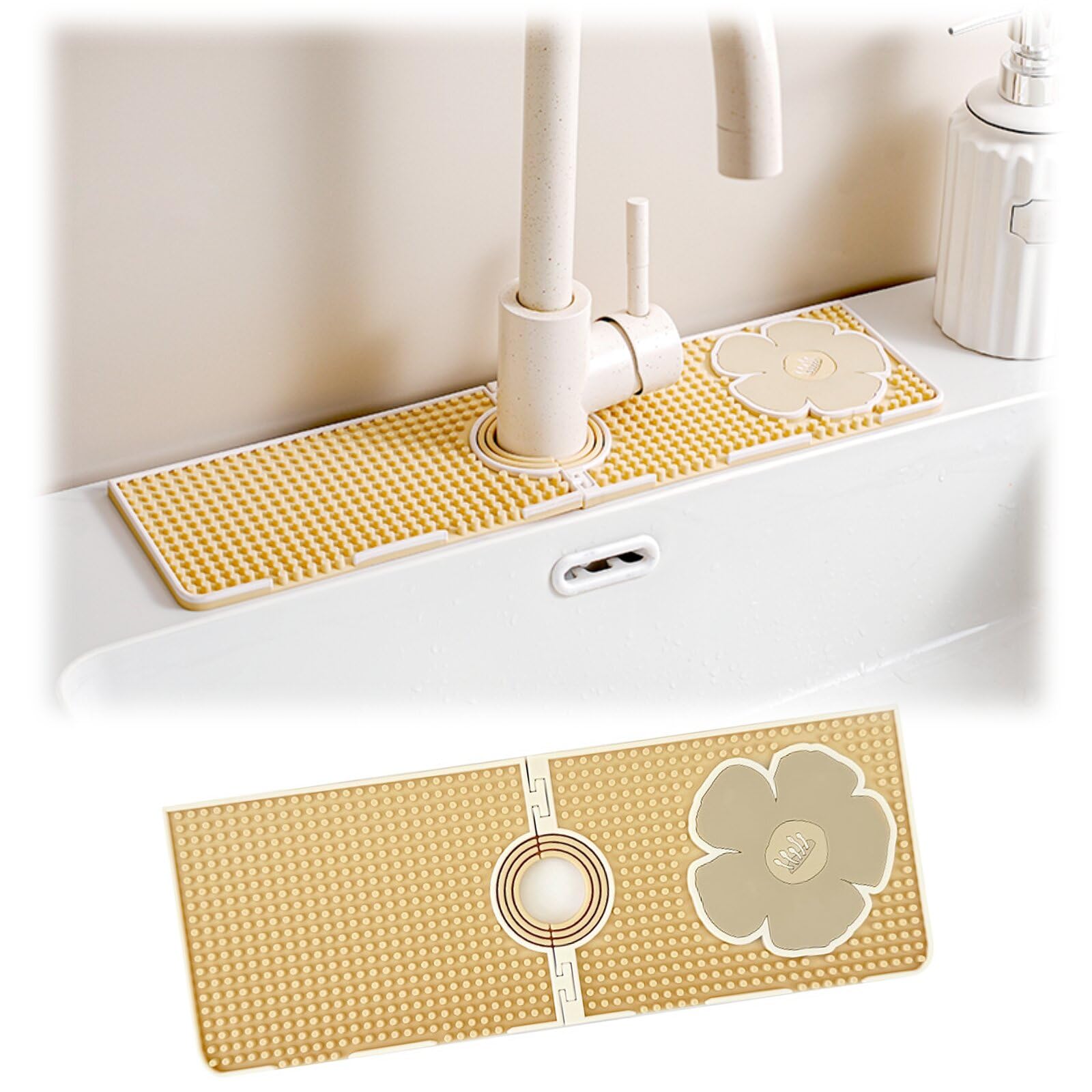 Sink Splash Guard, Faucet Mat for Kitchen Sink, Faucet Guard & Draining Mat, Dish Soap Sponge Holder Tray