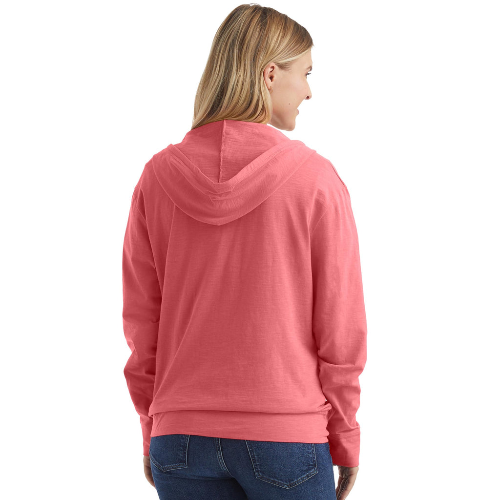Women's Slub Knit Full-Zip Hoodie, Textured Cotton Zip-Up T-Shirt Hoodie