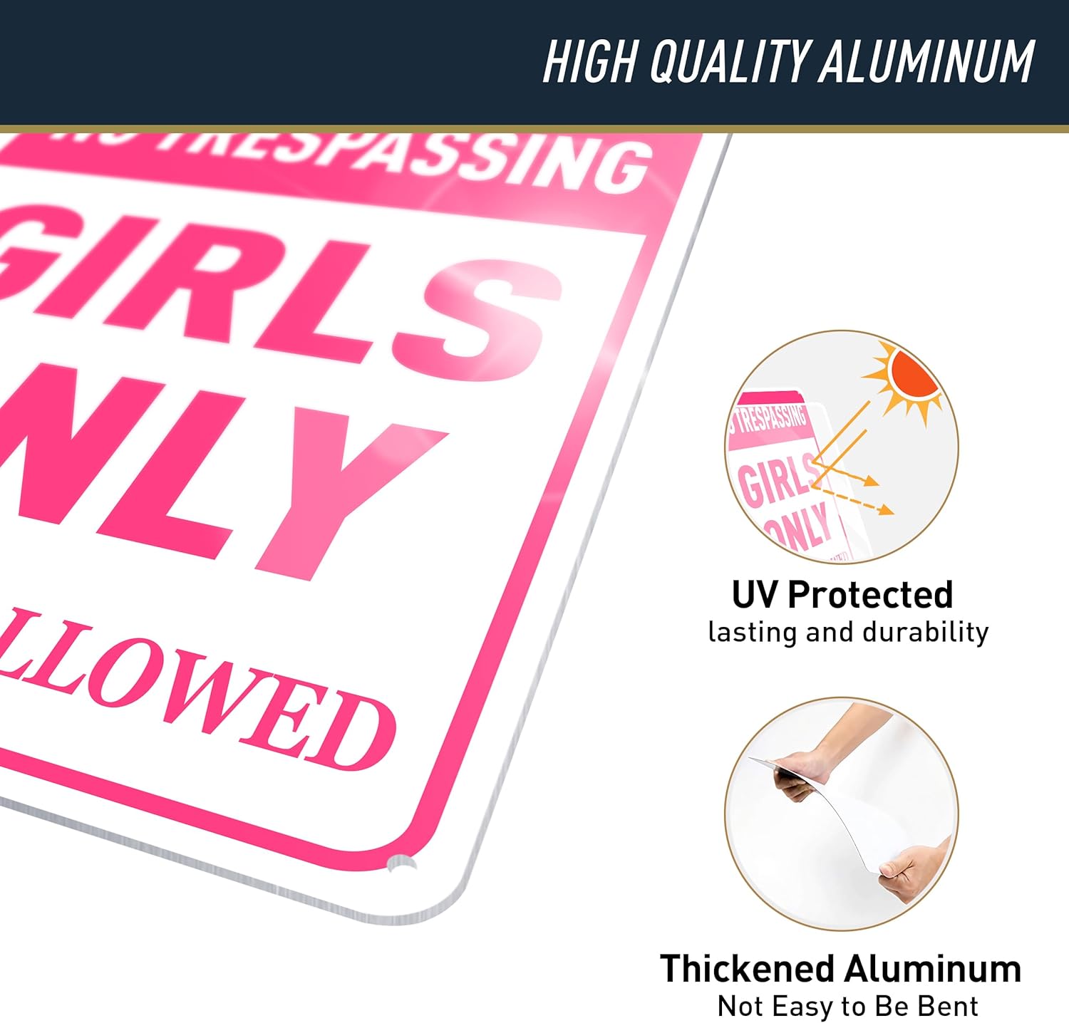 Girls Only Sign - No Trespassing Girls Only No Boys Allowed - Girls Rule Pink Wall/door Decor for Girls Cave/Room/Bedroom/Dorm - 8x12 in, Aluminum