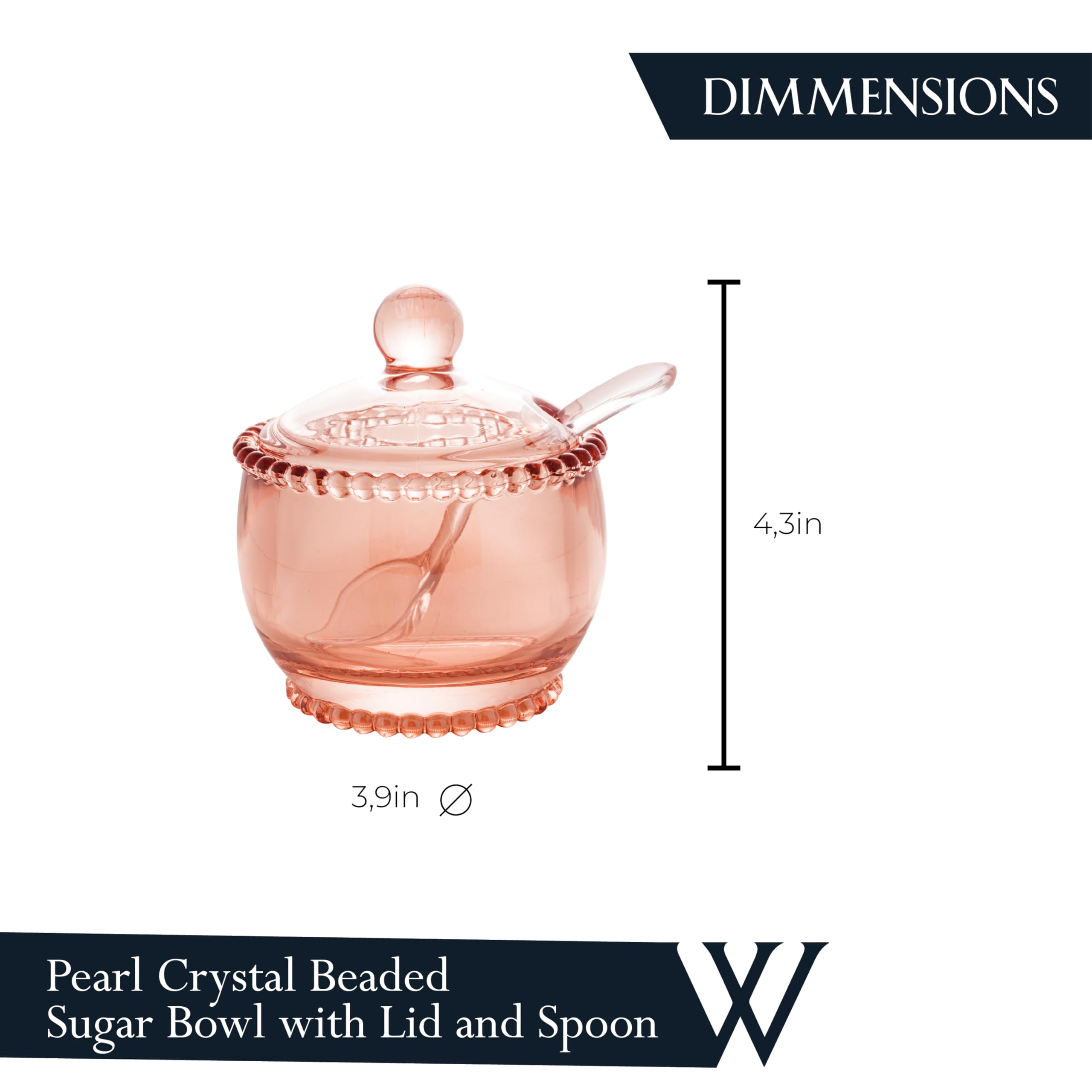 Pearl Crystal Beaded Sugar Bowl with Lid and Spoon