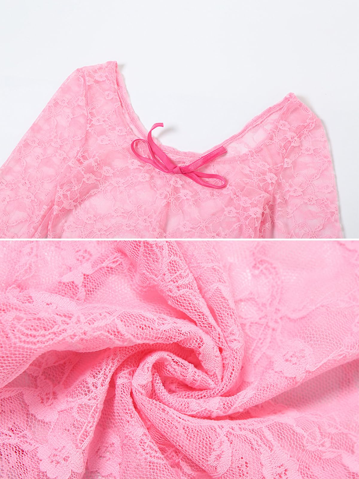 Sexy Sheer Outfits for Women Lace Long Sleeve U Neck Bodycon Jumpsuit Streetwear Rompers