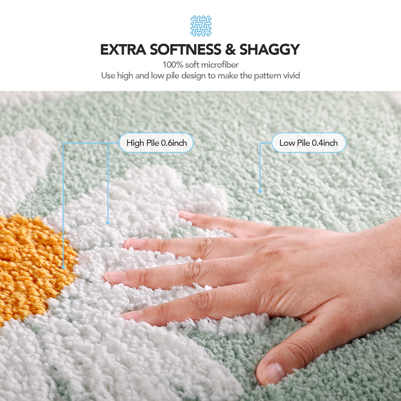 Ultra Soft Microfiber Shaggy Bathroom Mats, 17''x 25'', Extra Absorbent Bath Rugs, Machine Washable, Non-Slip Bathroom Carpet for Tub and Shower