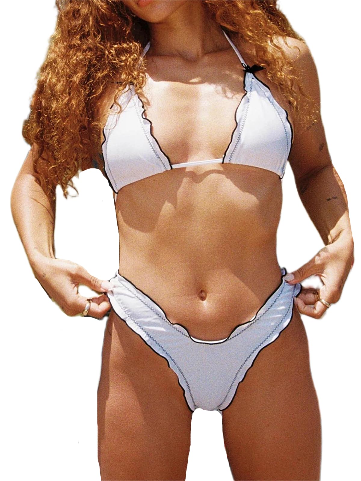 Women Y2k Bikinis Sets Coquette Aesthetic Bows Halter Tie Up Bikini Top High Cut Elastic Waist Bikini Bottom