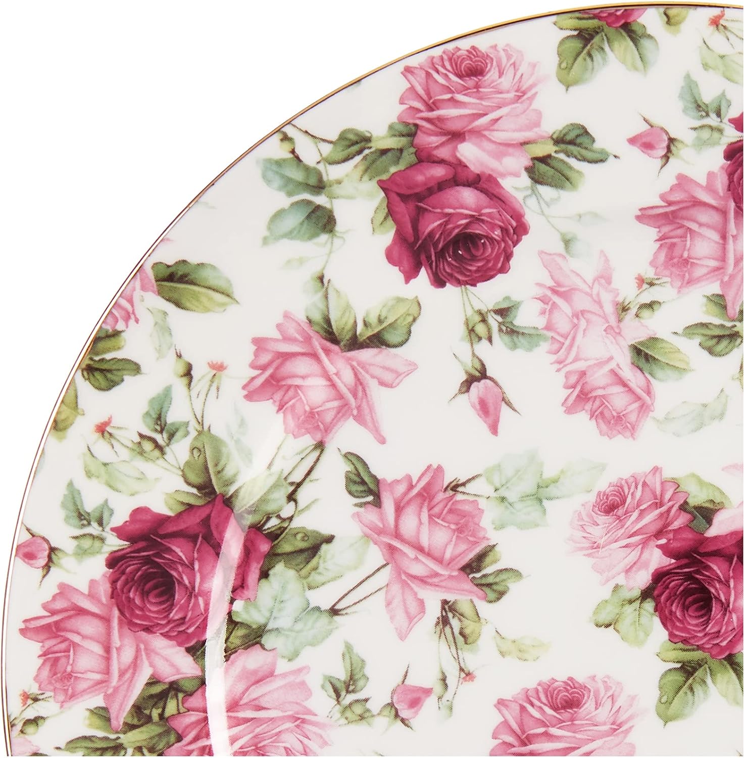 Rose Chintz Porcelain 8-Inch Dessert Plate Set of 4, Assorted Four Designs