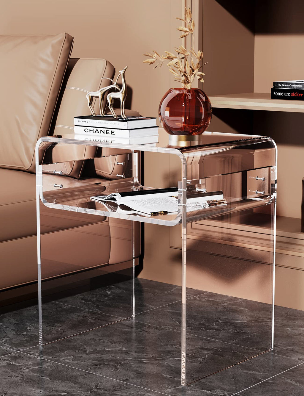 Clear Acrylic End Table 2-Tier Bedside nightstand