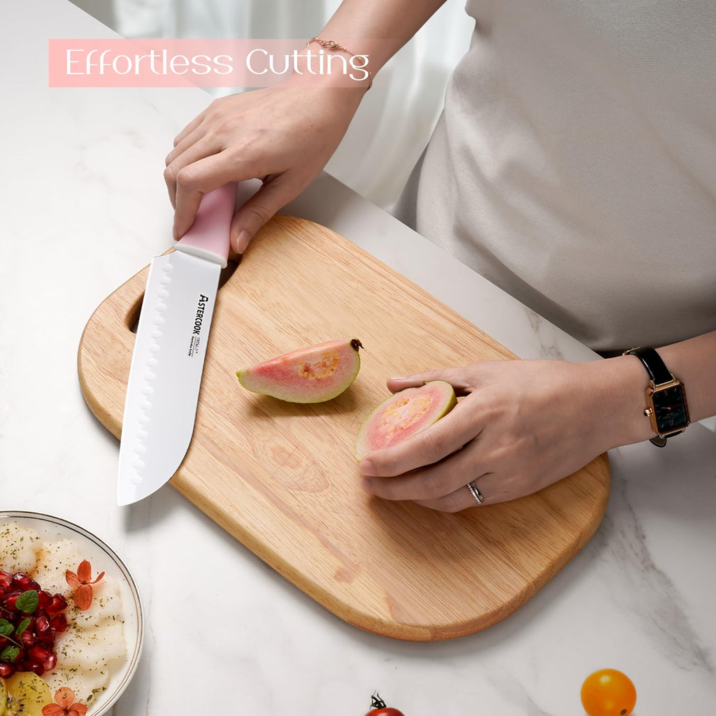 Colorful Kitchen Knives Set with Block and Sharpener Ceramic Coating 15 Pcs German Stainless Steel Knives Sharp Blade Dishwasher Safe Knife Block Set with Ergonomic Handle