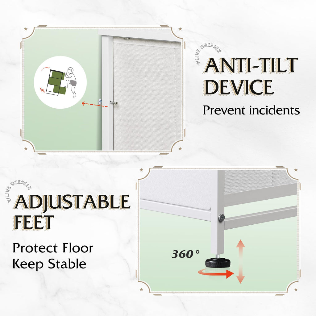 Drawer Fabric 9 Dresser â€?Tall Storage Tower with Bins, Steel Frame, and Wood Top