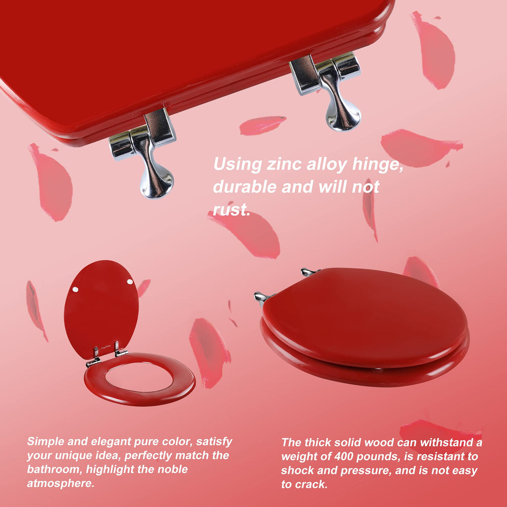 Round Toilet Seat Natural Wood Toilet Seat with Zinc Alloy Hinges, Easy to Install also Easy to Clean, Scratch Resistant