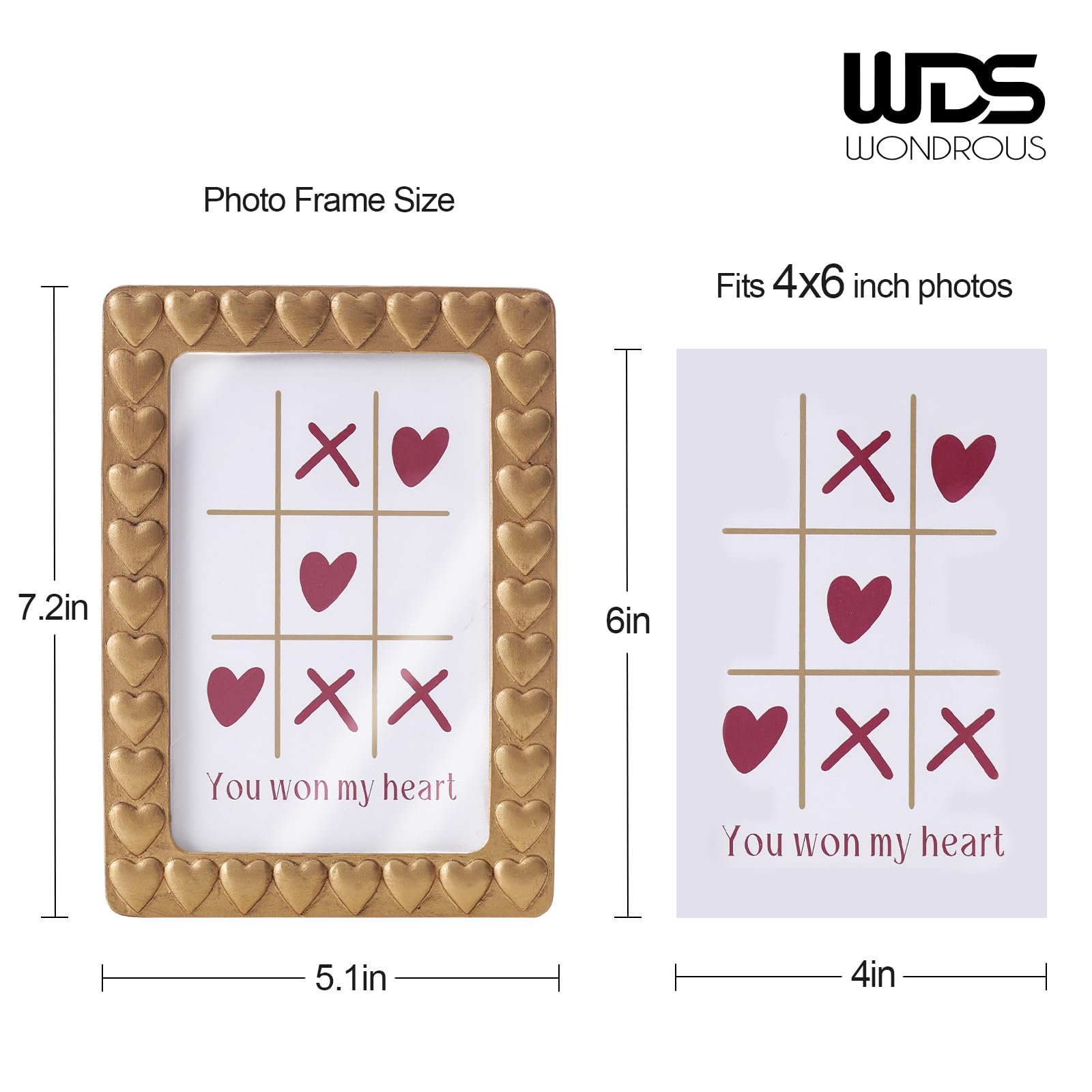 Small and Cute Heart Picture Frame for Wall Mount & Tabletop Display, Nightstand Home Decor - Resin Vintage Unique Photos Frame