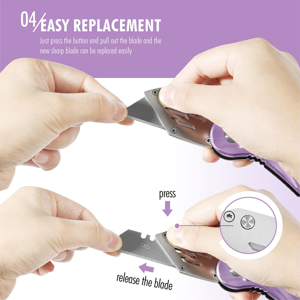 Folding Utility Knife, Cute Metal Box Cutter with Extra 5 Sharp Blades, Quick Blade Change, and Preminium Gift Packaging, for Cardboard Opener, Paper Cutter