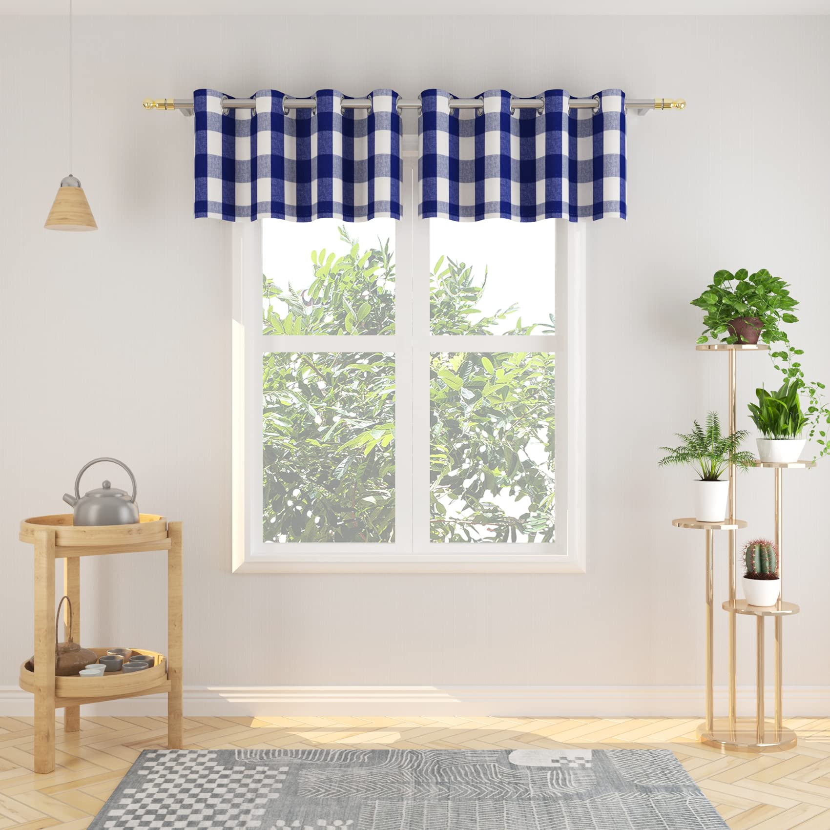 Tier Curtains Check Gingham Plaid Window Curtain Panels Bathroom Grommet Top Window Treatment 2 Panels