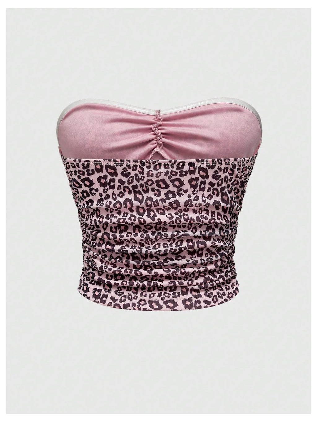 Women's Leopard Print Ruched Strapless Bandeau Top Meah Casual Sleeveless Bow Slim Fit Cheetah Print Tube Crop Tops