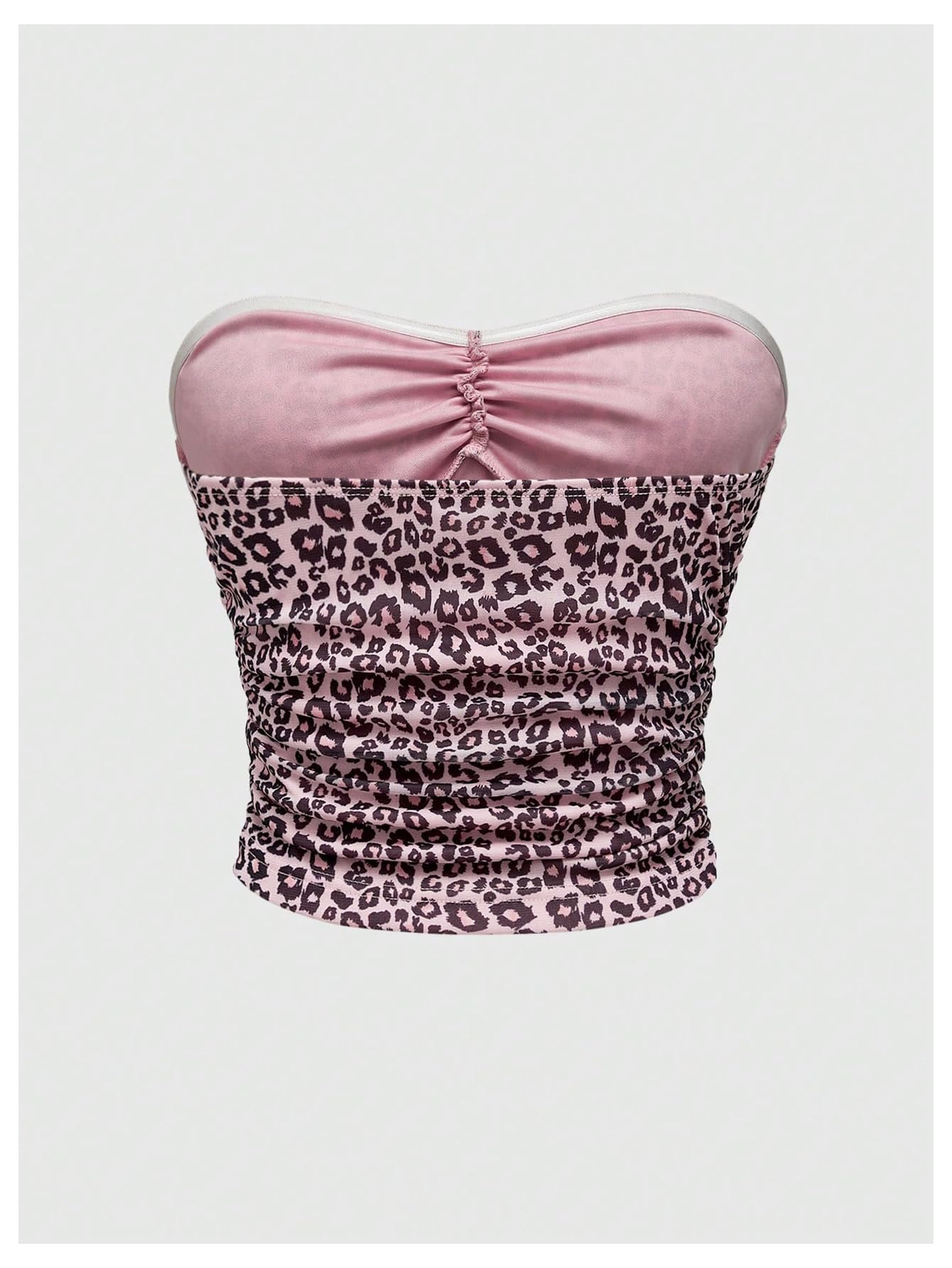 Women's Leopard Print Ruched Strapless Bandeau Top Meah Casual Sleeveless Bow Slim Fit Cheetah Print Tube Crop Tops