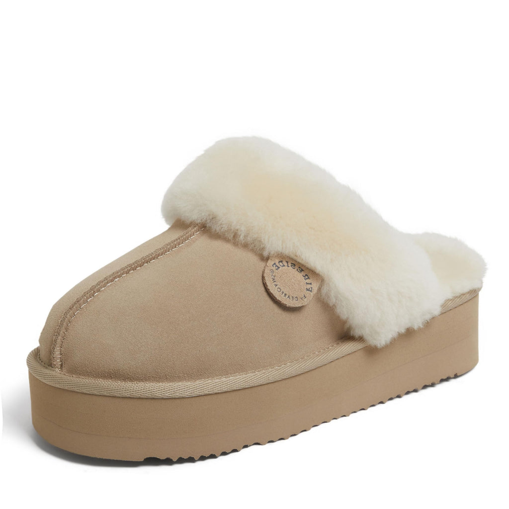 Women's Fireside Melton Genuine Shearling Shearling Platform Slippers Scuff