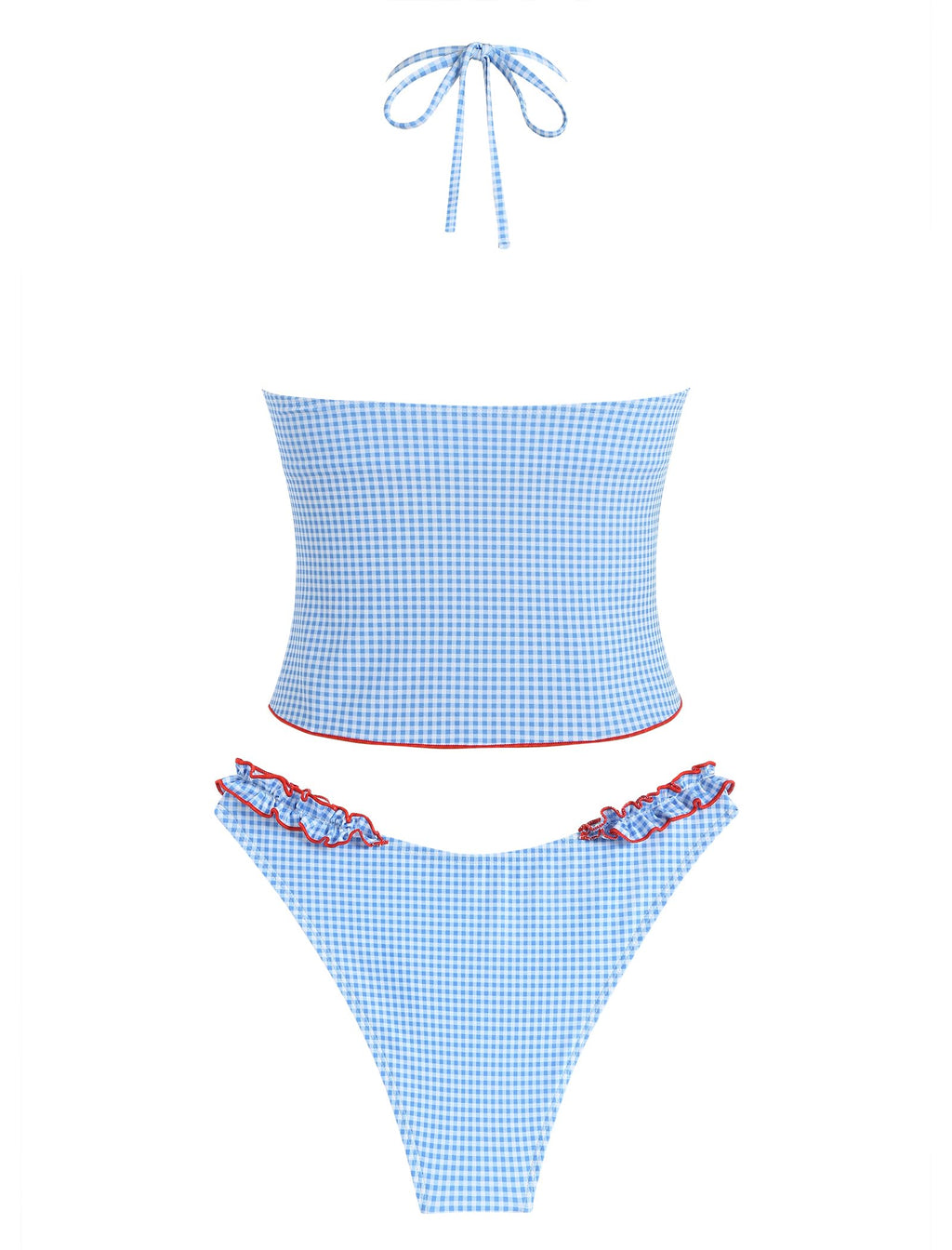 Tankini Swimsuits for Women Smocked Ruffles Tie Front Bowknot Textured High Cut Tanga Tankini Set