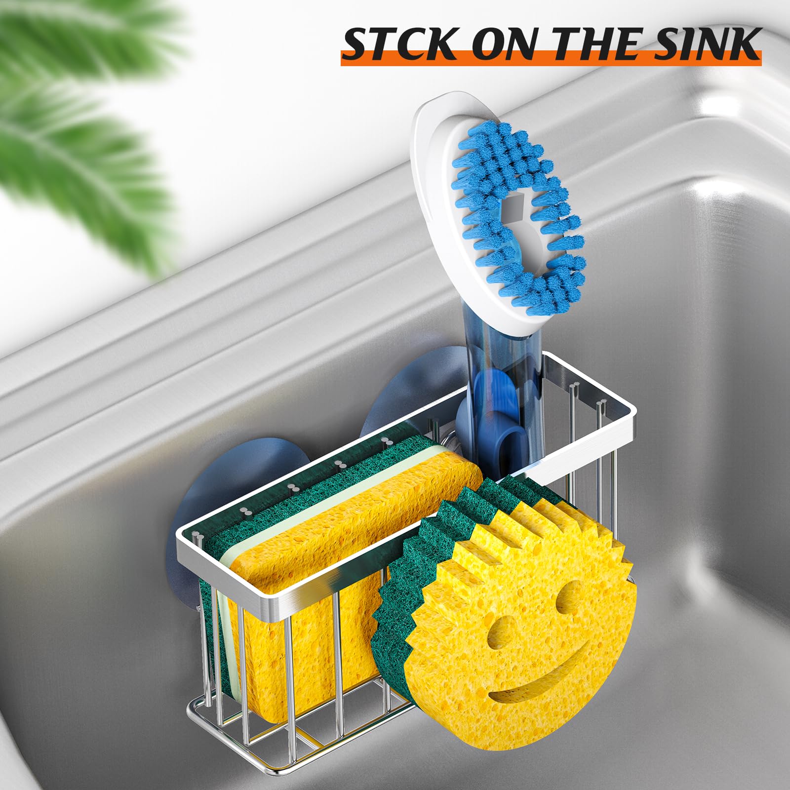 Sponge Holder Smiley Face, Sink Caddy for Kitchen Organizer Sponge Holder with 2 PCS Suction Cups/1 PCS Adhesive Strips