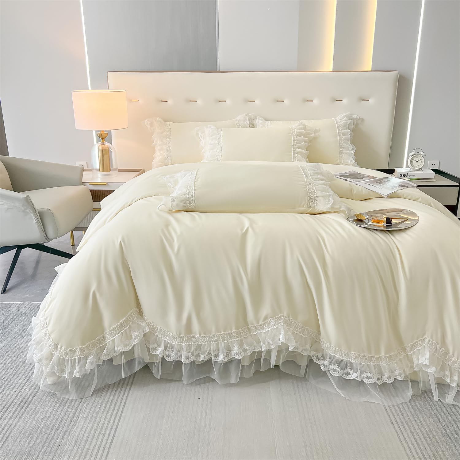 Chic Ruffle Lace Polyester Duvet Cover Set -Bedding-2 Piece Duvet Cover with Zipper Closure -Ultra Soft and Light Weight