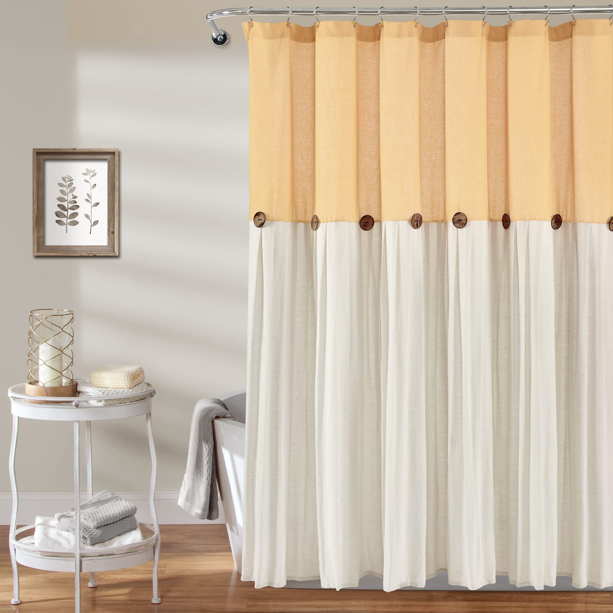 Lush Decor Linen Button Shower Curtain, 72" W x 72" L, Fabric Shower Curtains