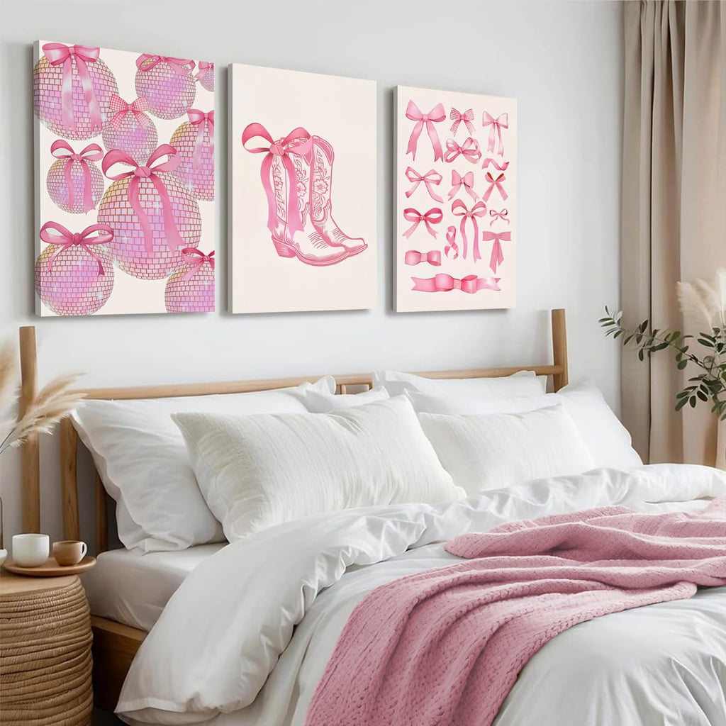 Trendy Blue Wall Art Set of 3, Preppy Navy Blue Wall Decor, Coquette Disco Lucky Me 8 Ball Poster Canvas Prints Aesthetic Pictures Room Dorm