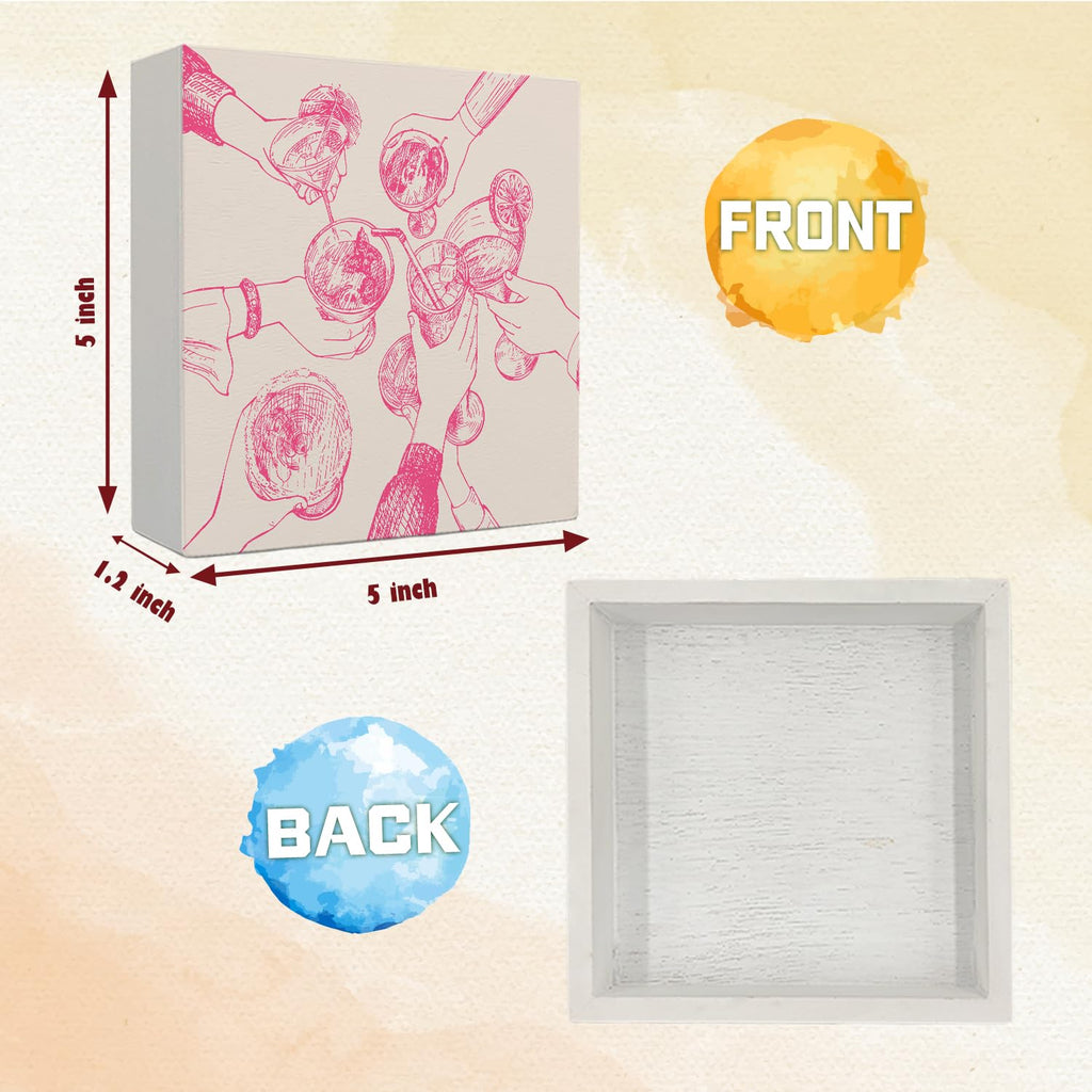 Coquette Pink Bow Champagne Wooden Box Sign, 5x5 Inch