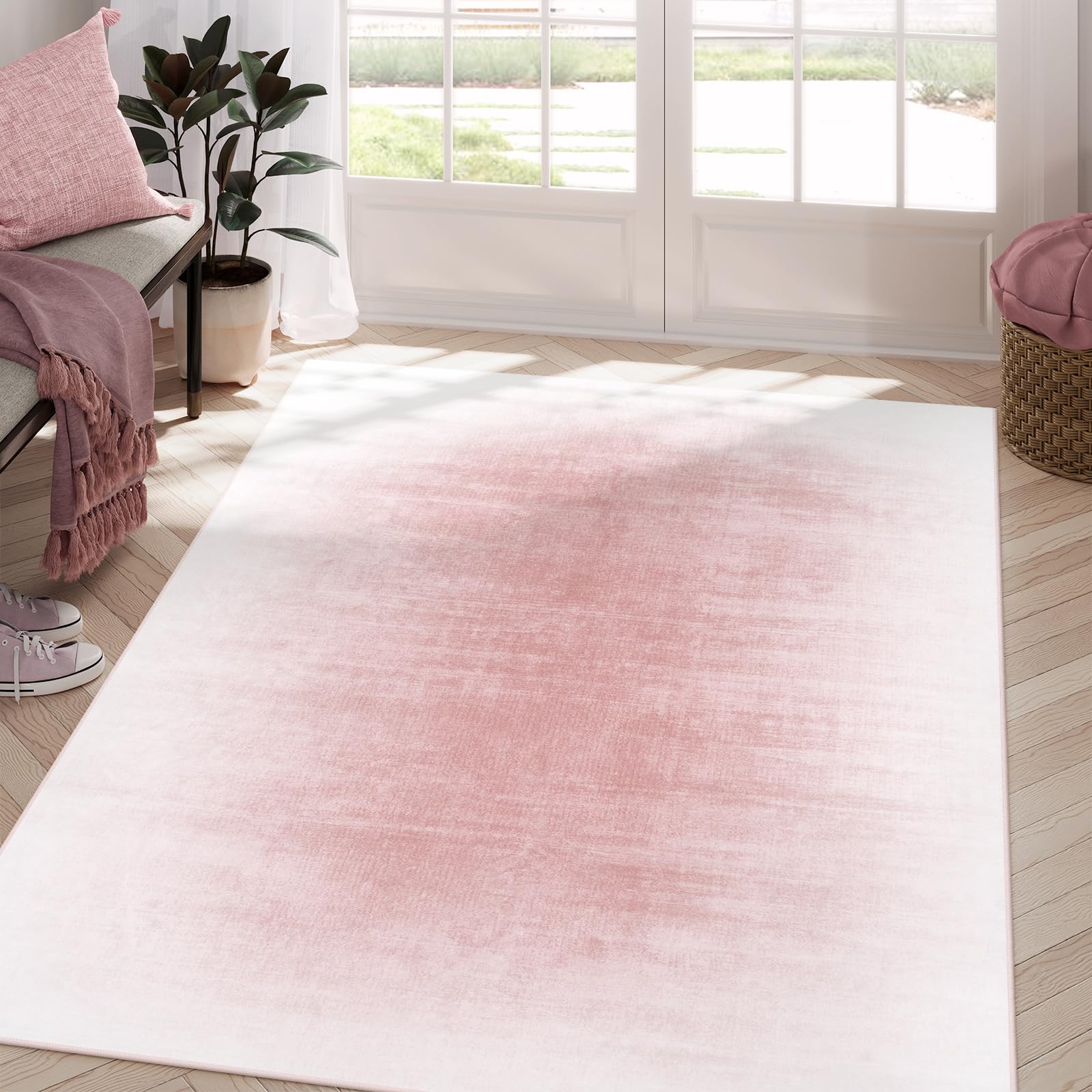 Contemporary Ombre Nursery Rug Washable Non-Slip