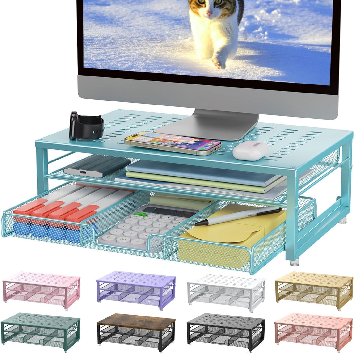 Computer Monitor Stand Riser, Desk Organizers and Accessories with Drawer