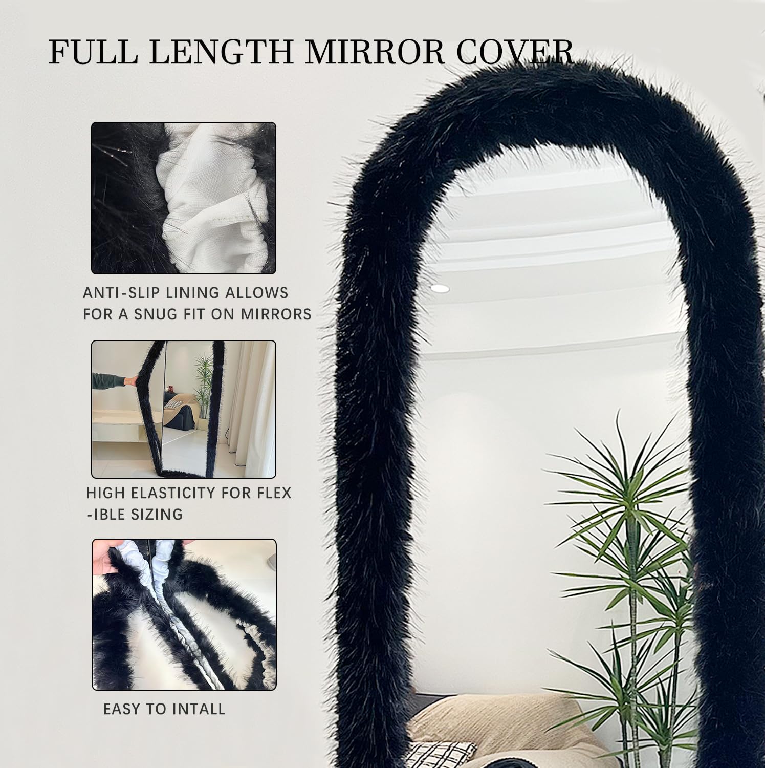 Fluffy Mirror Frame Cover for Arched & Full-Length Mirrors (â€?Stretchy, Non-Slip Fit â€?Soft & Durable Décor (Mirror Not Included)