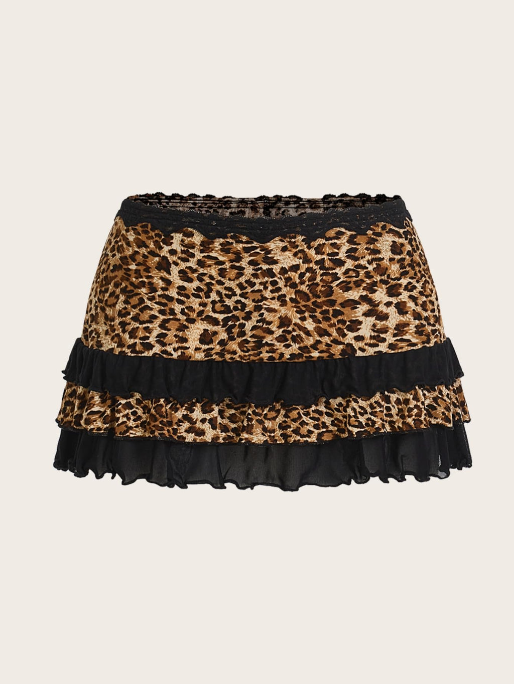 Women Leopard Print Low Rise Mini Skirt Y2k Contrast Mesh Layered Skirts