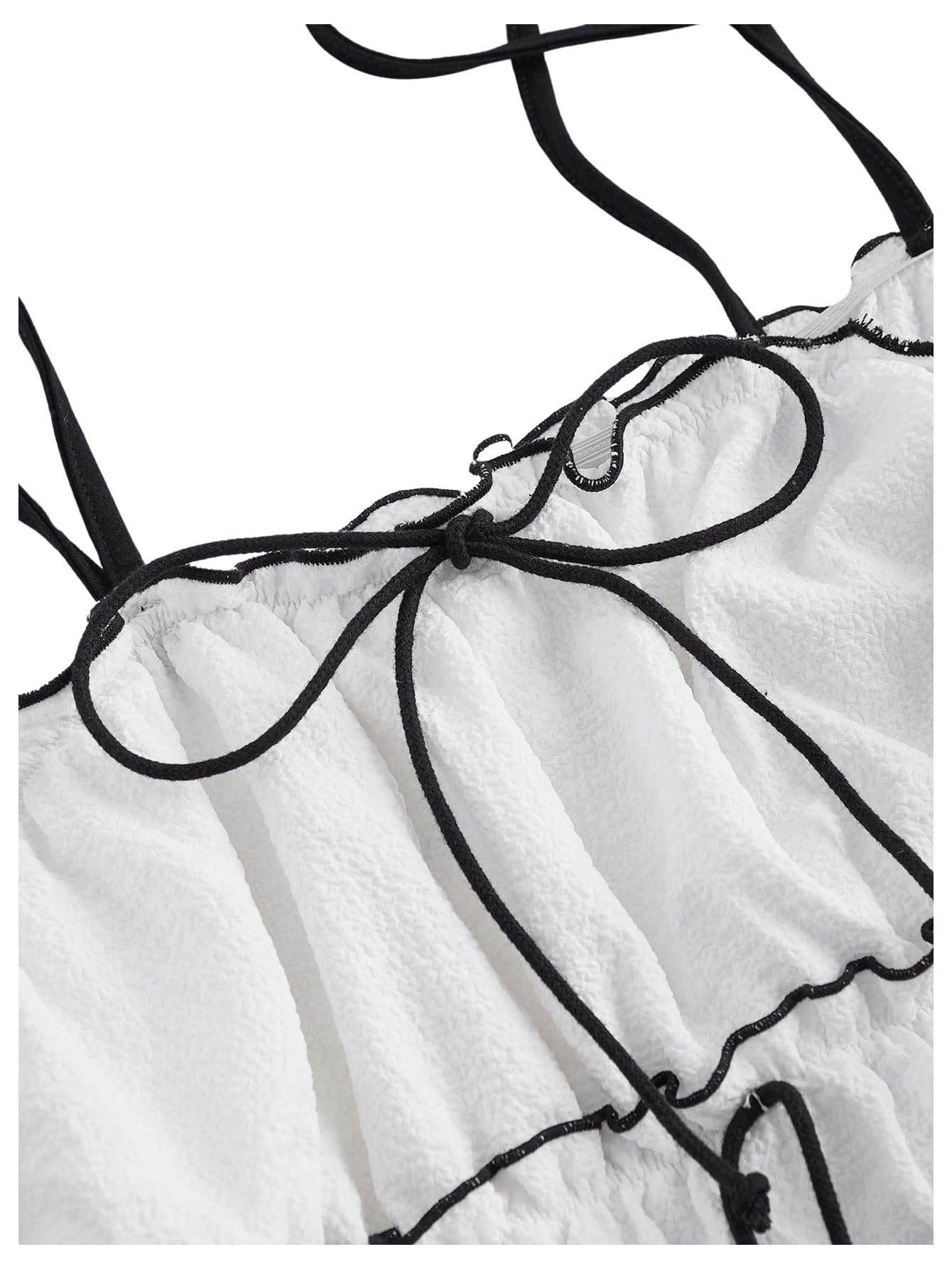 Women's Bow Tie Cami Tops Ruffle Spaghetti Strap Contrast Trim Asymmetrical Camisole Tank