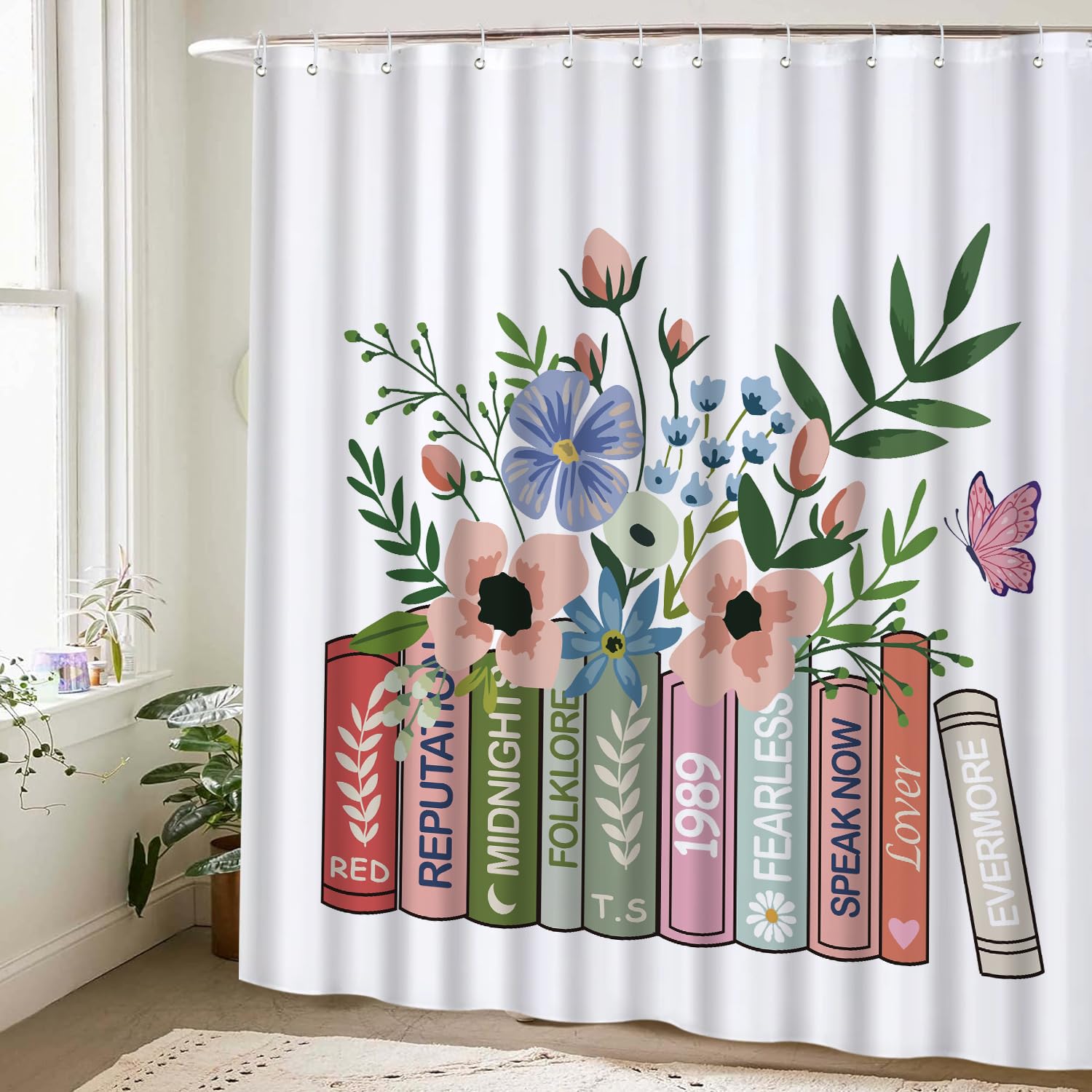 Cute Shower Curtain for Bathroom Modern Aesthetic Funky Decorative, Pretty Chic Cloth Set with Hooks, 72x72 Inch