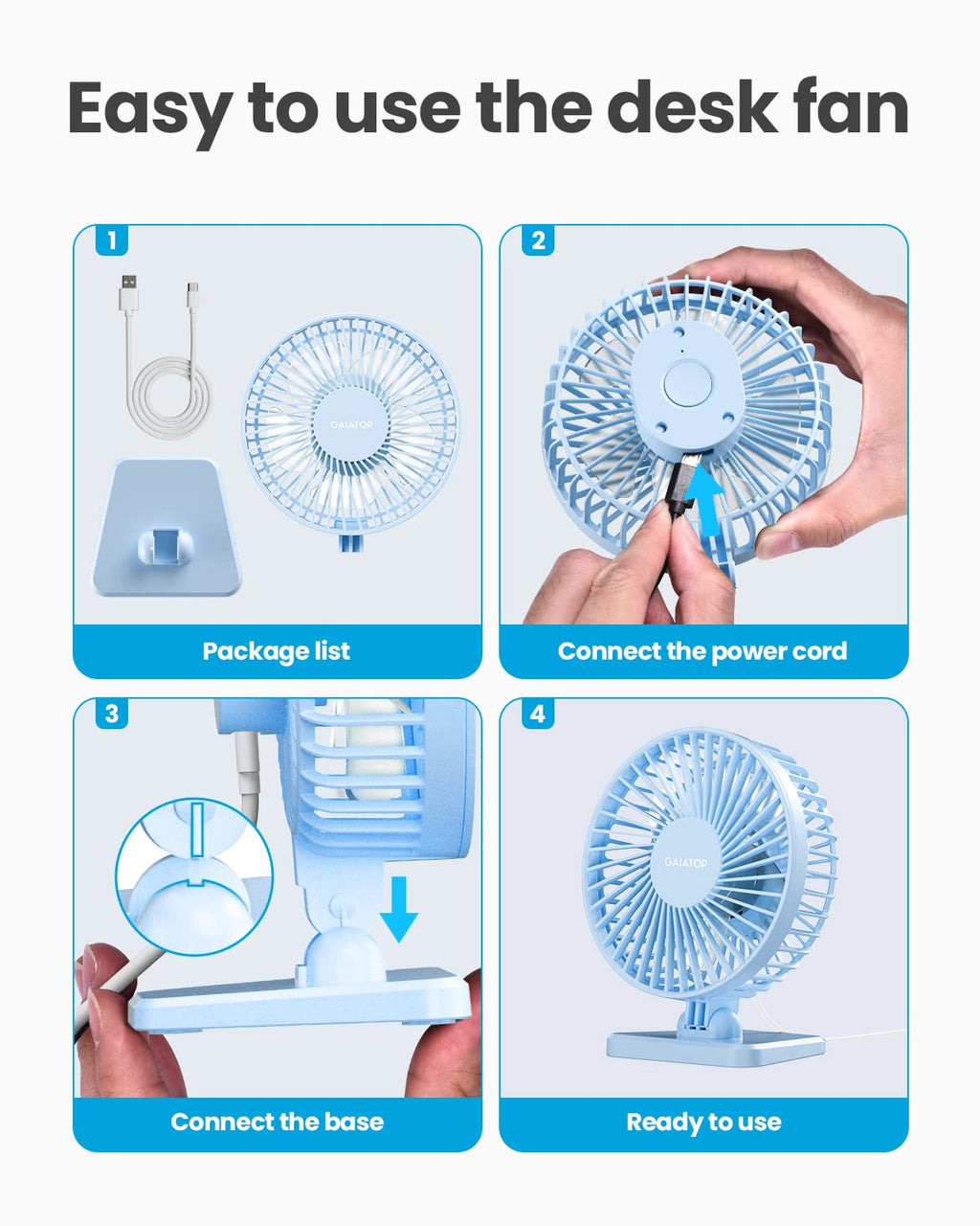 USB Desk Fan, Small But Powerful, Personal Portable Quiet 3 Speeds, Adjustable Mini Table Desktop fan for Cooling