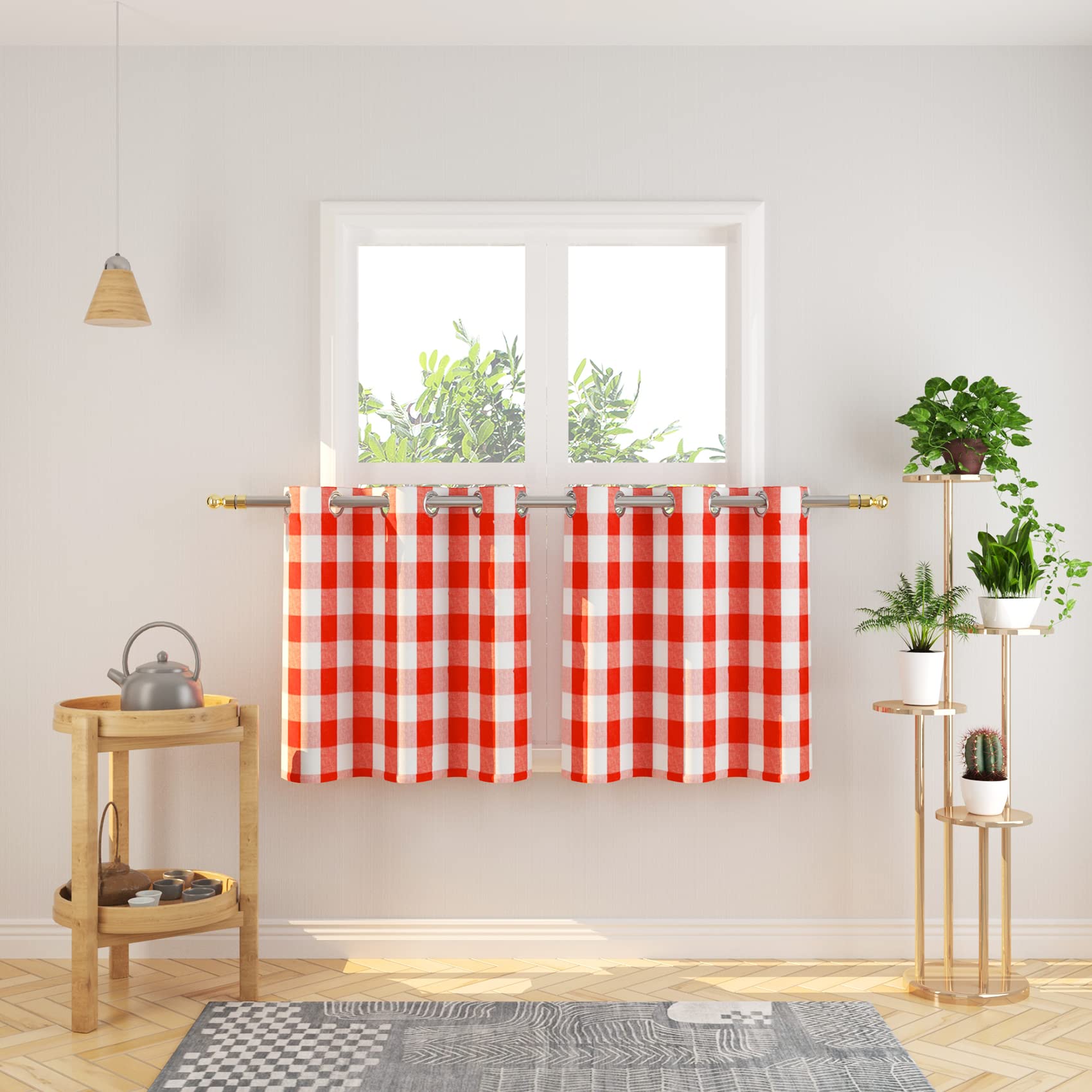 Tier Curtains Check Gingham Plaid Window Curtain Panels Bathroom Grommet Top Window Treatment 2 Panels