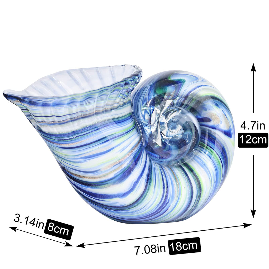 Hand Blown Glass Conch - Coastal Home Decor Conch Corners, Glass Art Conch Sculptures, Office Decor Blown Glass Art, Living Room Table Centerpieces, Bathroom Shelf Tops And Cabinet Decor