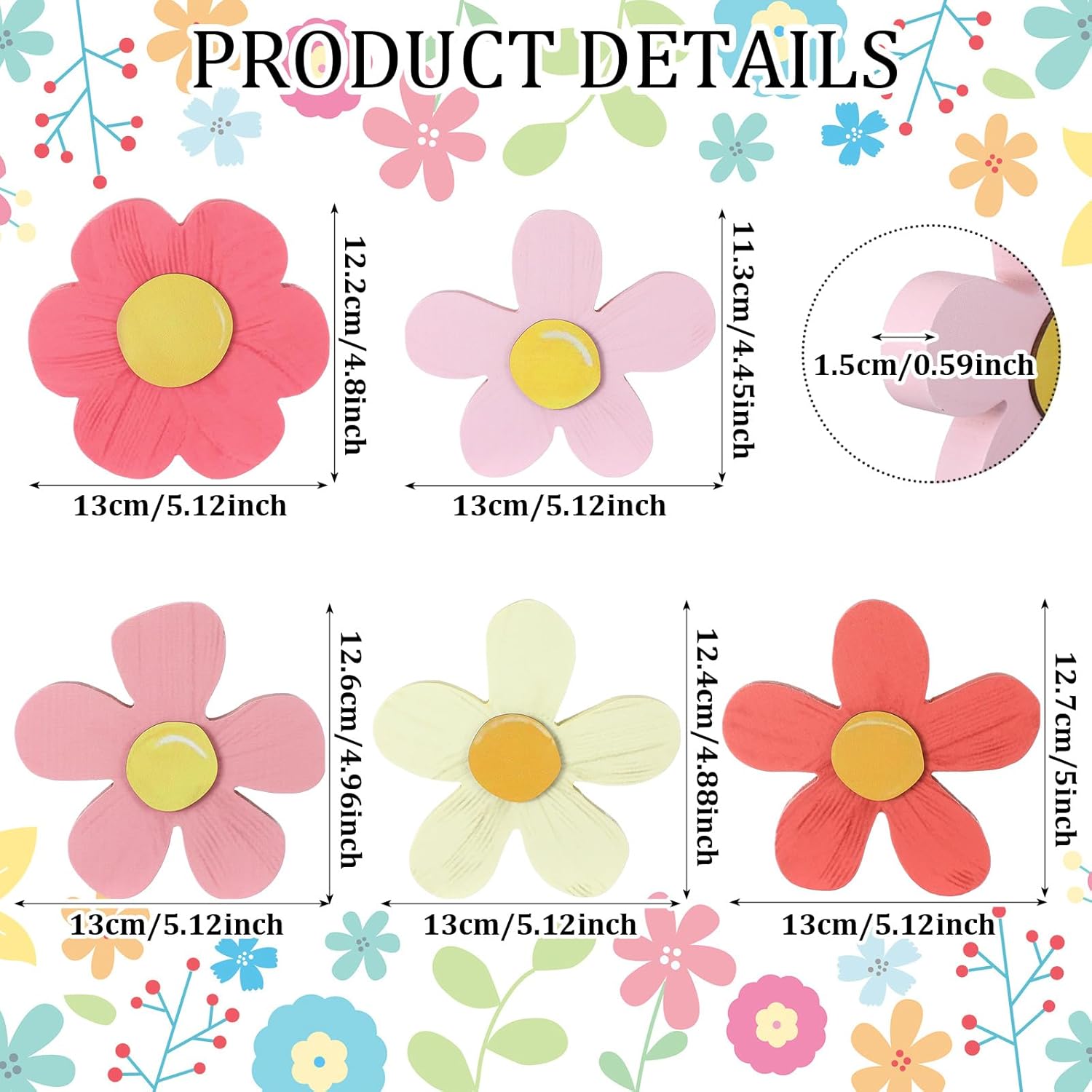 Daisy Decor Pink Coquette Girly Rustic Wooden Flower Tiered Tray Decor