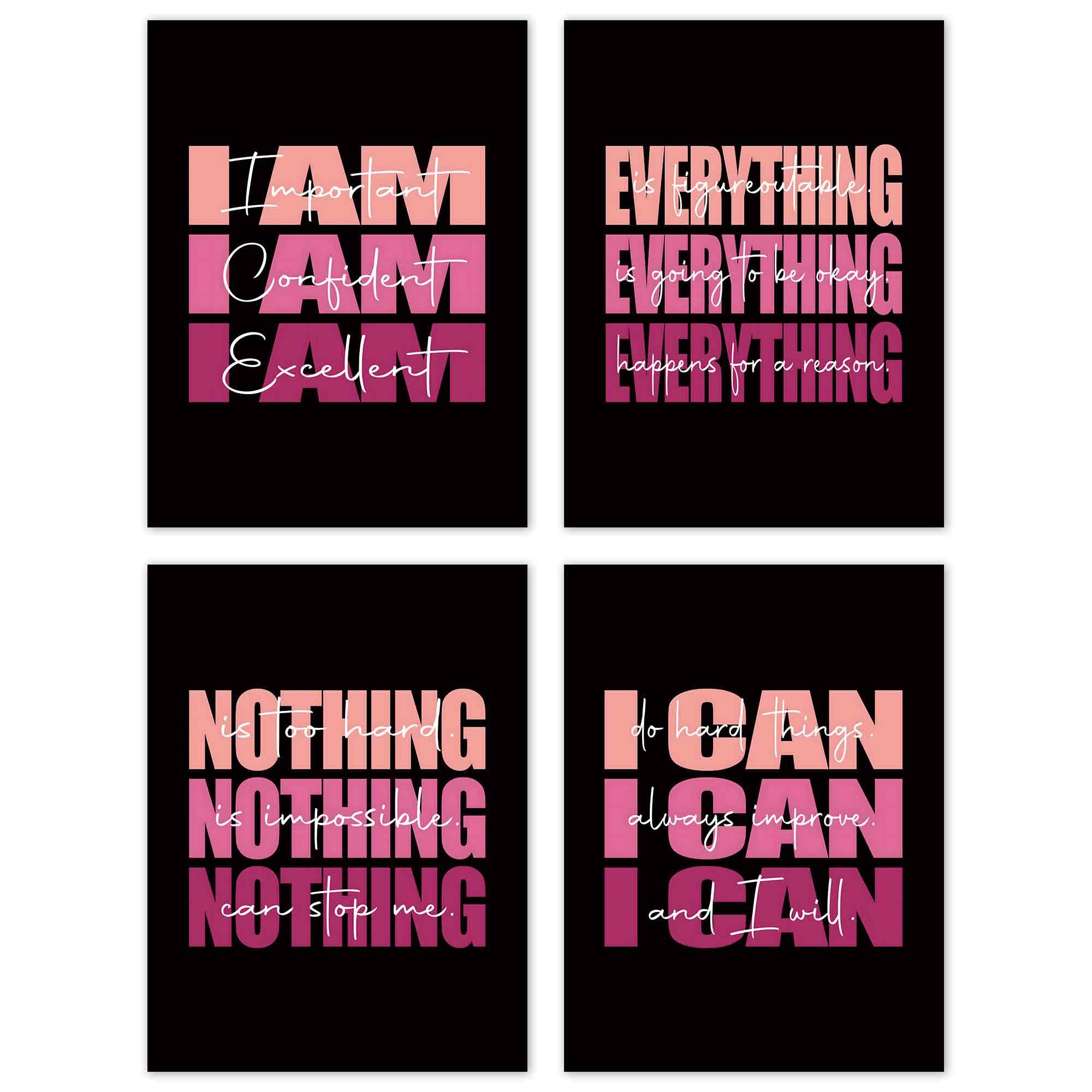 Set of 4 Inspirational Posters â€?Motivational Wall Art for Teen Girls & Women (8x10)