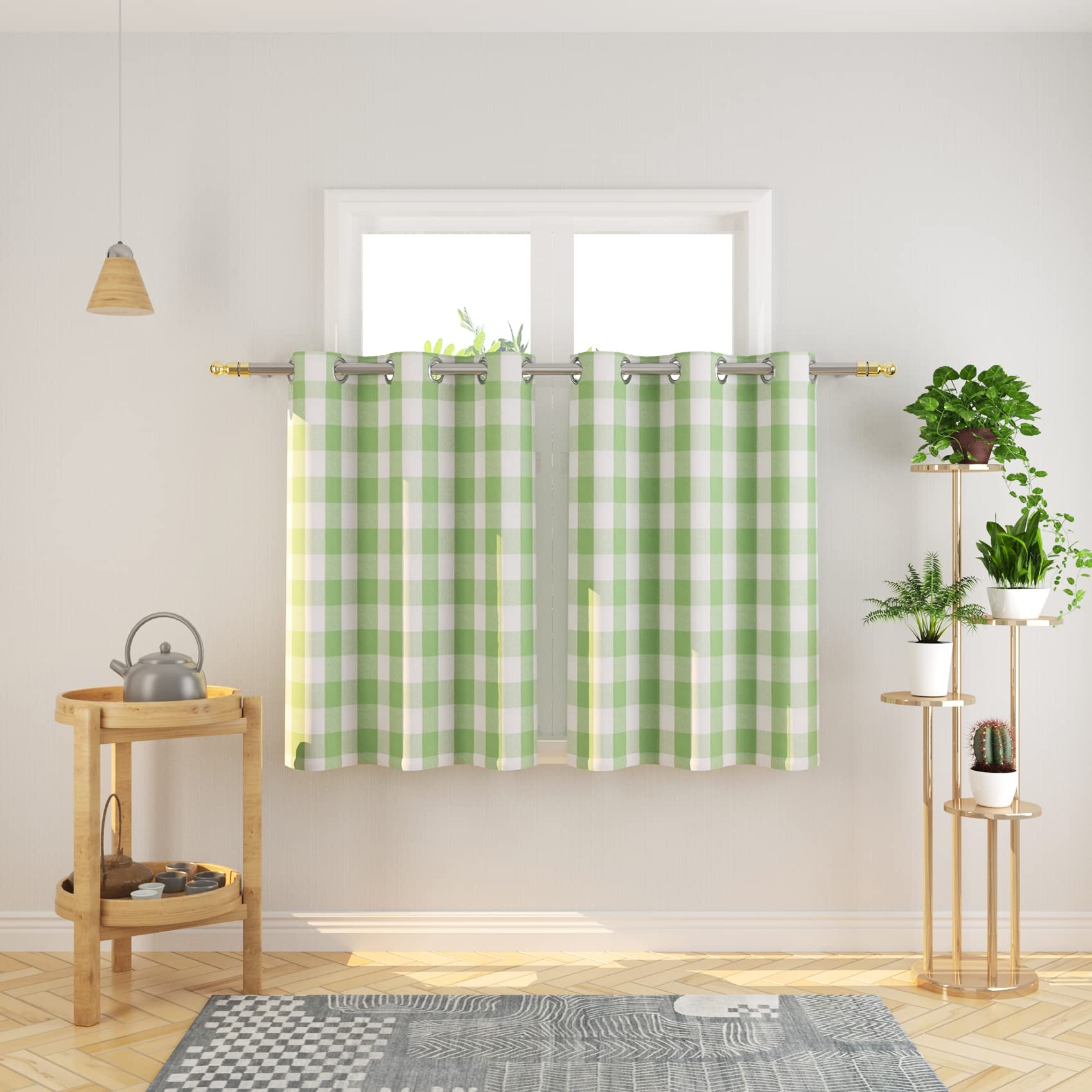 Tier Curtains Check Gingham Plaid Window Curtain Panels Bathroom Grommet Top Window Treatment 2 Panels